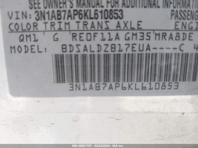 Nissan SENTRA SV 2019 3N1AB7AP6KL610853 Image 9