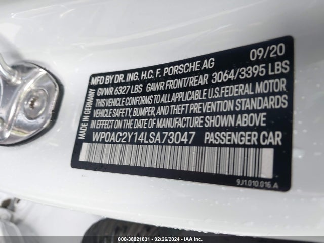 2020 PORSCHE TAYCAN WP0AC2Y14LSA73047 Photo 8