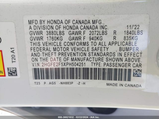 2HGFE2F5XPH504251 Honda Civic Sport