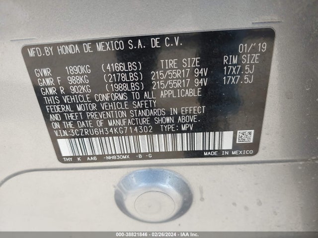 Honda HR-V LX 2019 3CZRU6H34KG714302 Image 9