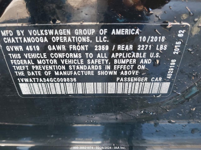 1VWAT7A34GC009836 Volkswagen Passat 1.8t S