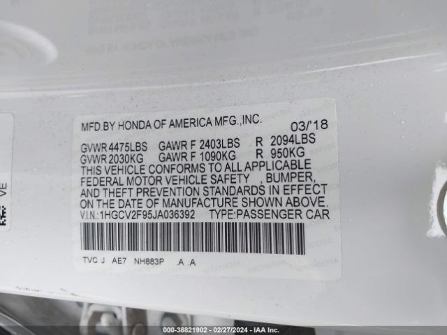 1HGCV2F95JA036392 Honda Accord Touring 2.0t