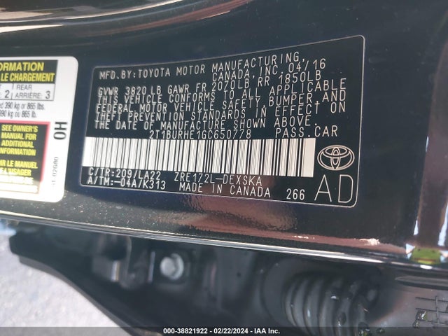 Toyota Corolla S Premium 2016 2T1BURHE1GC650778 Image 9