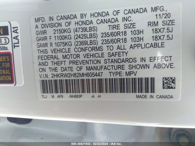 Honda Cr-v Awd Ex-l 2021 2HKRW2H82MH605447 Image 9