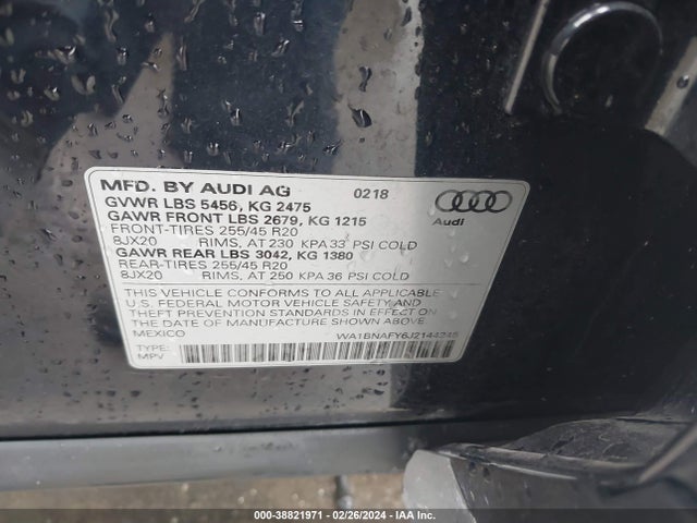 WA1BNAFY6J2144245 Audi Q5 2.0t Premium/2.0t Tech Premium