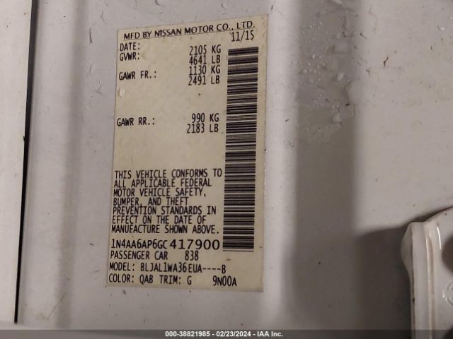 1N4AA6AP6GC417900 Nissan Maxima 3.5 Sr