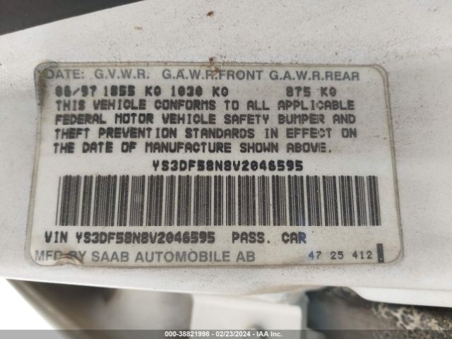 1997 SAAB 900 YS3DF58N8V2046595 Photo 8