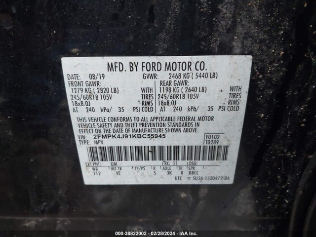 Ford EDGE SEL 2019 2FMPK4J91KBC55945 Image 9