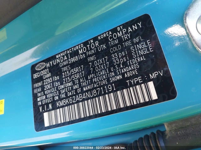 Hyundai Kona Sel 2022 KM8K62AB4NU871191 Image 9