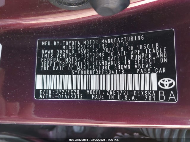 Toyota Corolla Se Special Edition 2017 5YFBURHEXHP584118 Image 9