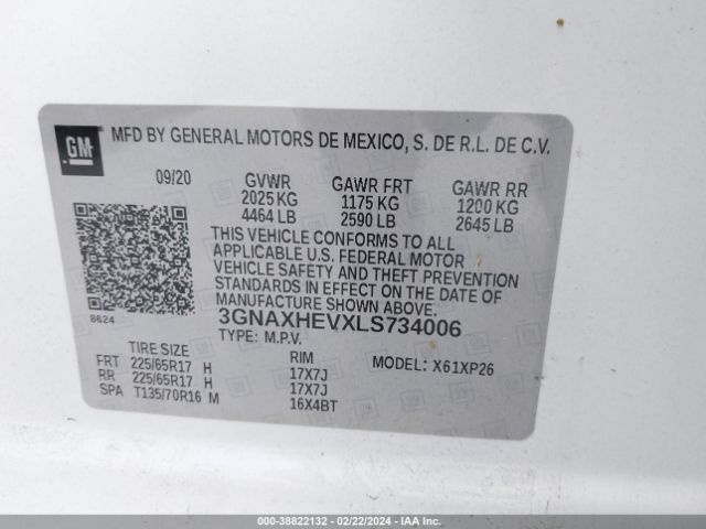 2020 CHEVROLET EQUINOX 3GNAXHEVXLS734006 Photo 8