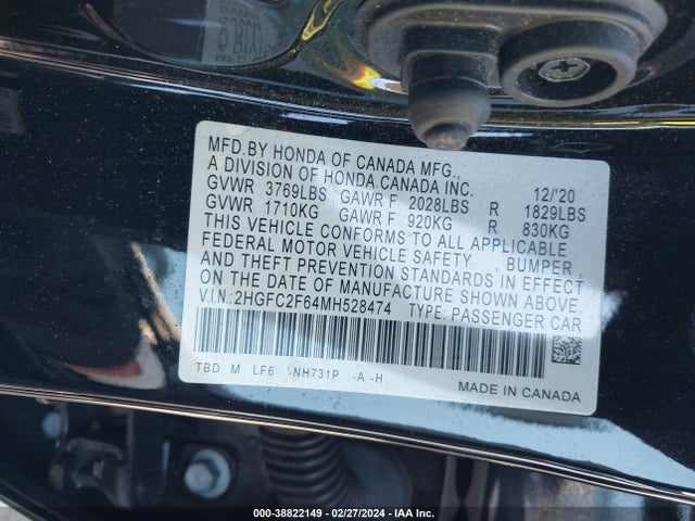 Honda Civic Lx 2021 2HGFC2F64MH528474 Image 9