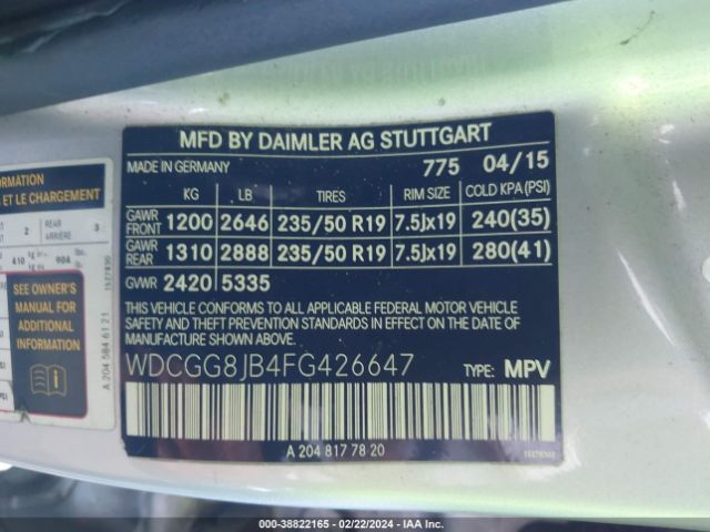 WDCGG8JB4FG426647 Mercedes-Benz Glk 350 4matic