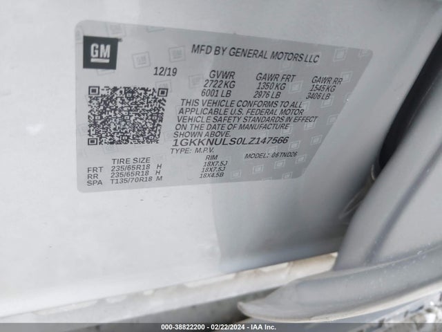 GMC Acadia Awd Slt 2020 1GKKNULS0LZ147566 Image 9