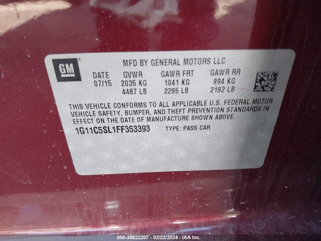 Chevrolet MALIBU 1LT 2015 1G11C5SL1FF353393 Image 9