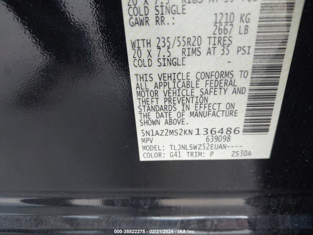 Nissan Murano Platinum 2019 5N1AZ2MS2KN136486 Image 9
