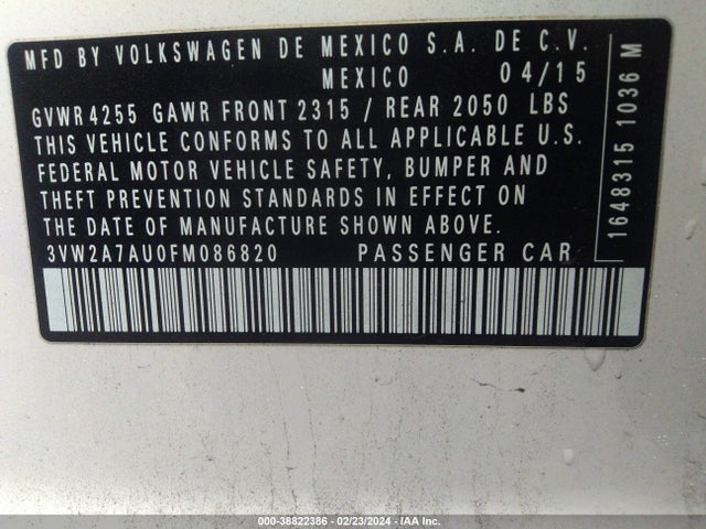 3VW2A7AU0FM086820 Volkswagen Golf Tdi Se 4-door