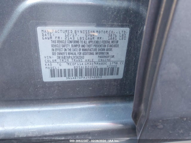 Nissan SENTRA S 2018 3N1AB7APXJY242243 Image 9