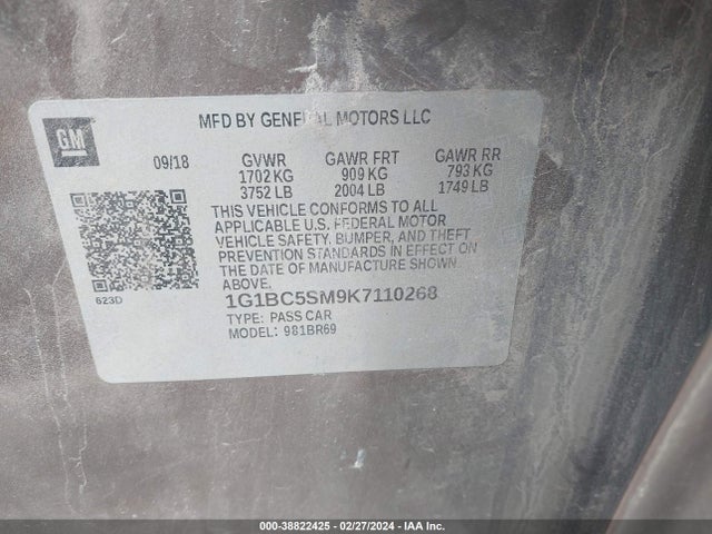 Chevrolet CRUZE LS 2019 1G1BC5SM9K7110268 Image 9
