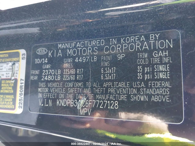 KIA Sportage Lx 2015 KNDPB3AC6F7727128 Image 9