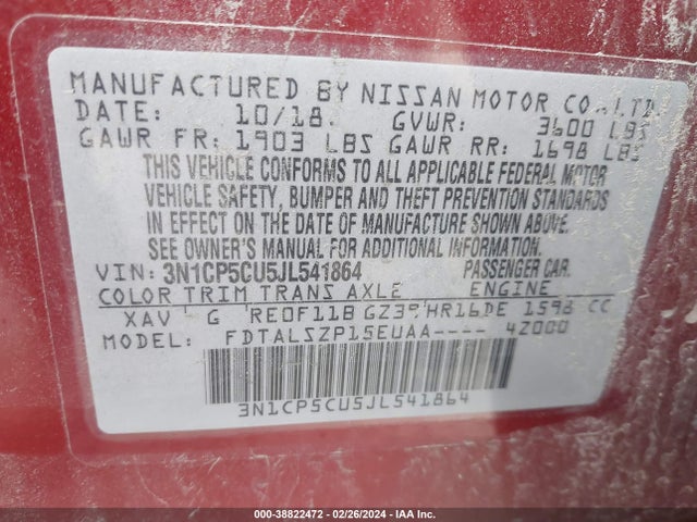 Nissan KICKS SV 2018 3N1CP5CU5JL541864 Image 9
