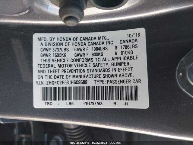 Honda Civic Lx 2018 2HGFC2F53JH608688 Image 9