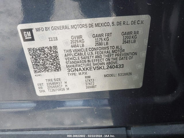 Chevrolet EQUINOX LT 2019 3GNAXKEV5KL240433 Image 9