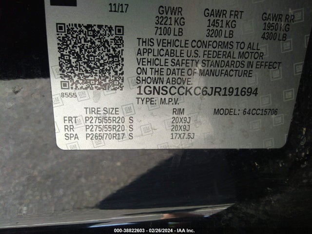 Chevrolet Tahoe Premier 2018 1GNSCCKC6JR191694 Image 9