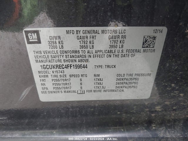 Chevrolet Silverado 1500 1lt 2015 1GCUKREC4FF199644 Image 9