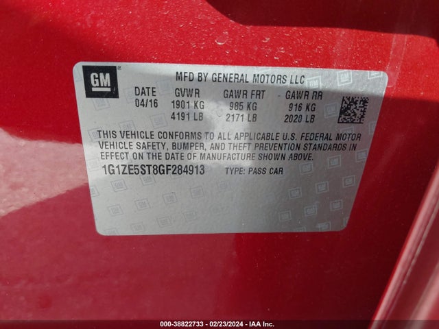 Chevrolet MALIBU 1LT 2016 1G1ZE5ST8GF284913 Image 9