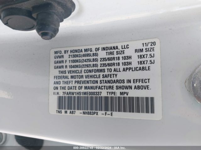 7FARW1H51ME000337 Honda Cr-v 2wd Ex