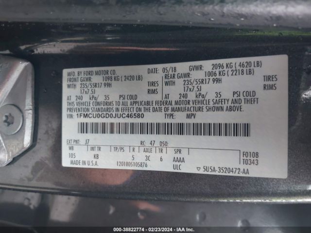 2018 FORD ESCAPE 1FMCU0GD0JUC46580 Photo 8