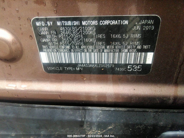 JA4AS3AAXLZ002579 Mitsubishi Eclipse Cross Es 1.5t