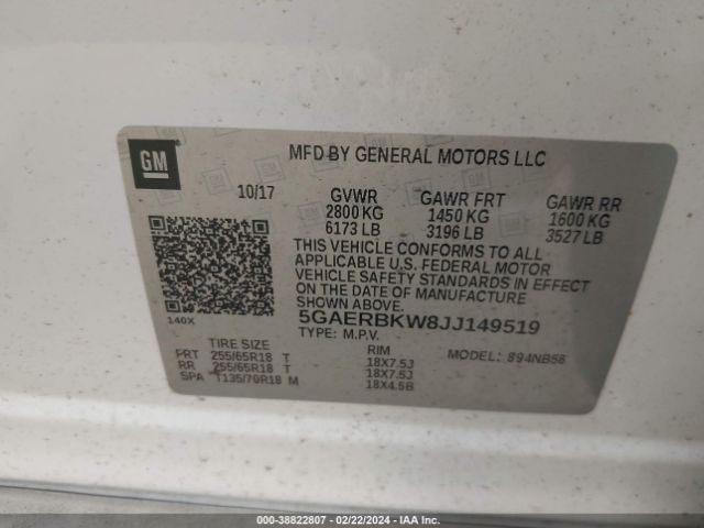 5GAERBKW8JJ149519 Buick Enclave Essence