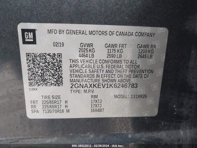 Chevrolet EQUINOX LT 2019 2GNAXKEV1K6246783 Image 9