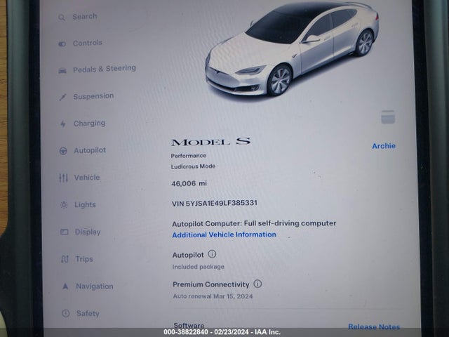 Tesla Model S Performance Dual Motor All-wheel Drive 2020 5YJSA1E49LF385331 Image 7
