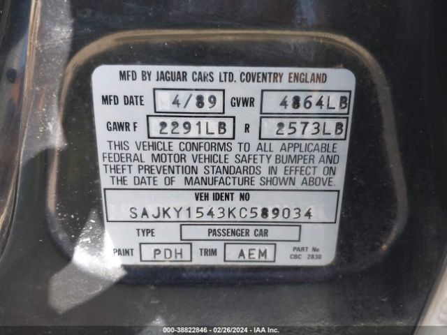 1989 JAGUAR VANDENPLAS SAJKY1543KC589034 Photo 8