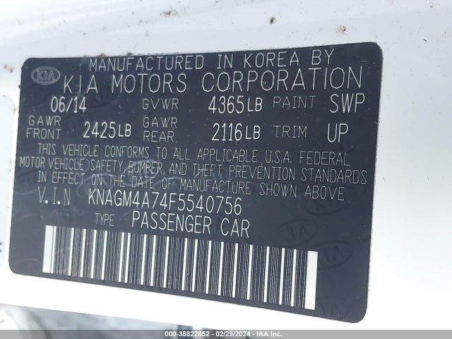 KIA Optima Lx 2015 KNAGM4A74F5540756 Image 9