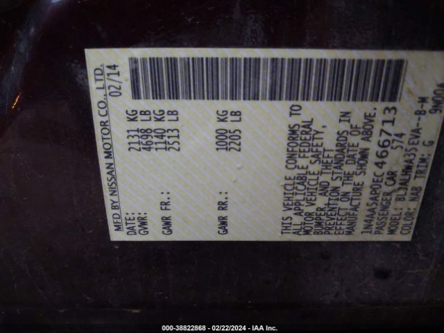 1N4AA5AP0EC466713 Nissan Maxima 3.5 Sv