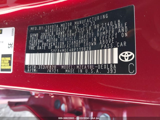 Toyota COROLLA LE 2024 5YFB4MDE4RP119828 Image 9