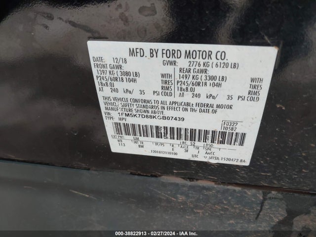 Ford EXPLORER XLT 2019 1FM5K7D88KGB07439 Image 9