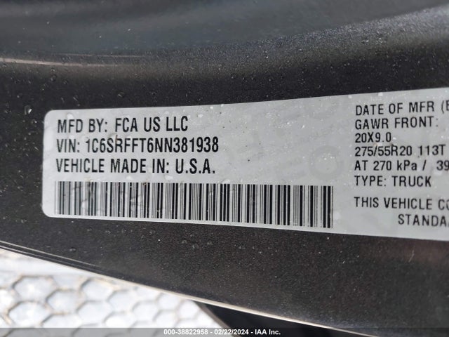 RAM 1500 Big Horn  4x4 5'7 Box 2022 1C6SRFFT6NN381938 Image 9