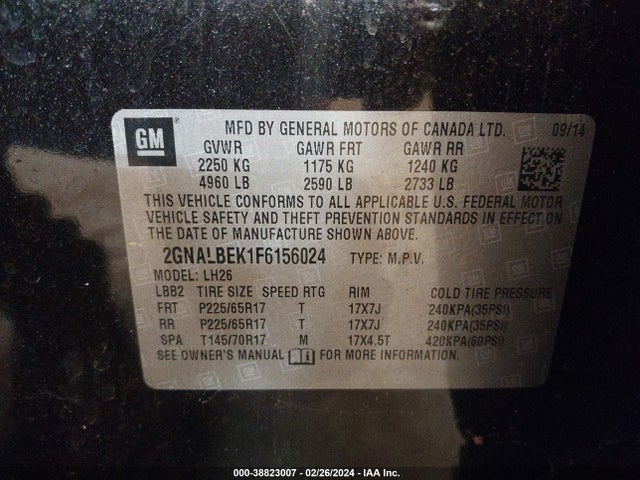 Chevrolet EQUINOX 1LT 2015 2GNALBEK1F6156024 Image 9