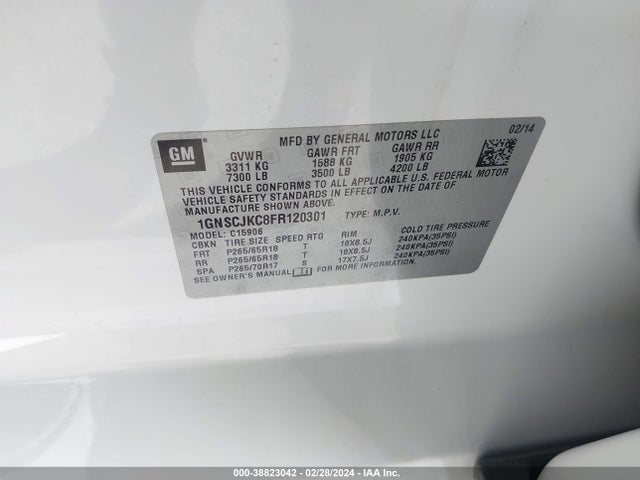 Chevrolet Suburban 1500 Lt 2015 1GNSCJKC8FR120301 Image 9
