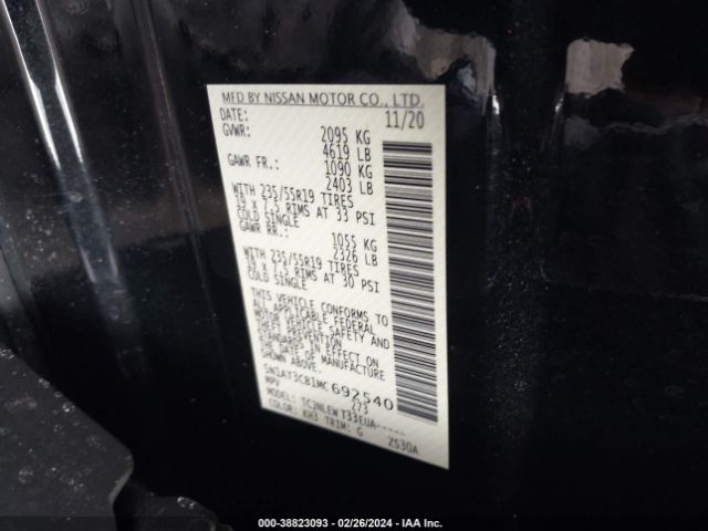 5N1AT3CB1MC692540 Nissan Rogue Sl Intelligent Awd