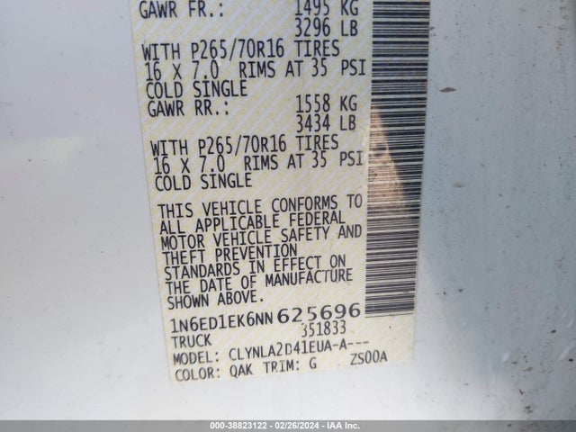 1N6ED1EK6NN625696 Nissan Frontier S 4x4