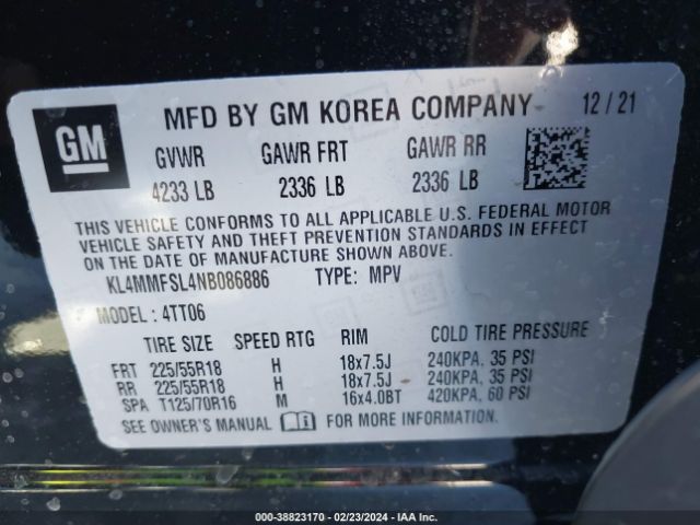KL4MMFSL4NB086886 Buick Encore Gx Essence