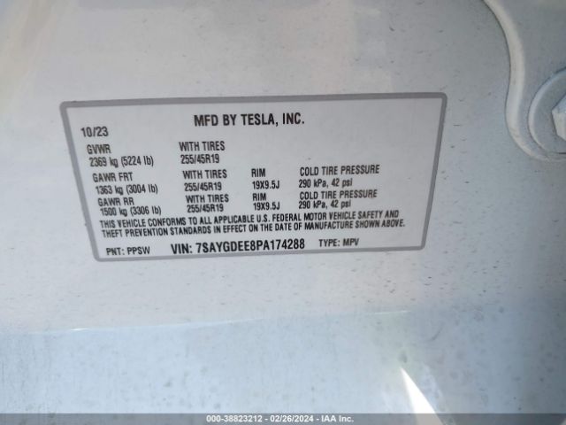 7SAYGDEE8PA174288 Tesla Model Y Awd/long Range Dual Motor All-wheel Drive