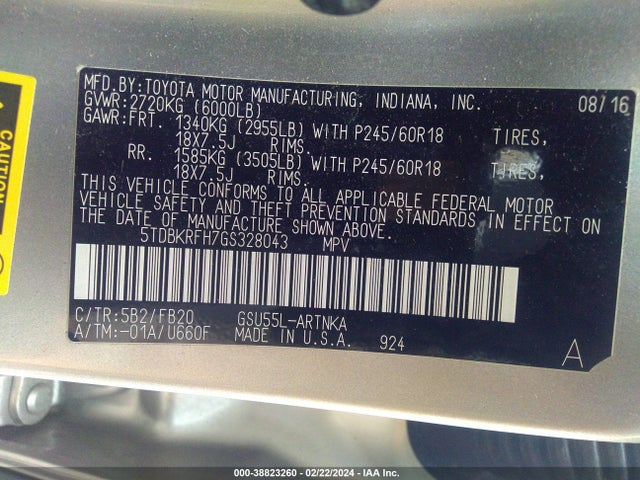 Toyota Highlander Le/le Plus 2016 5TDBKRFH7GS328043 Image 9