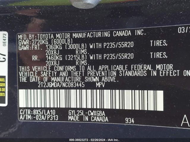 2T2JGMDA7NC083445 Lexus RX 450H